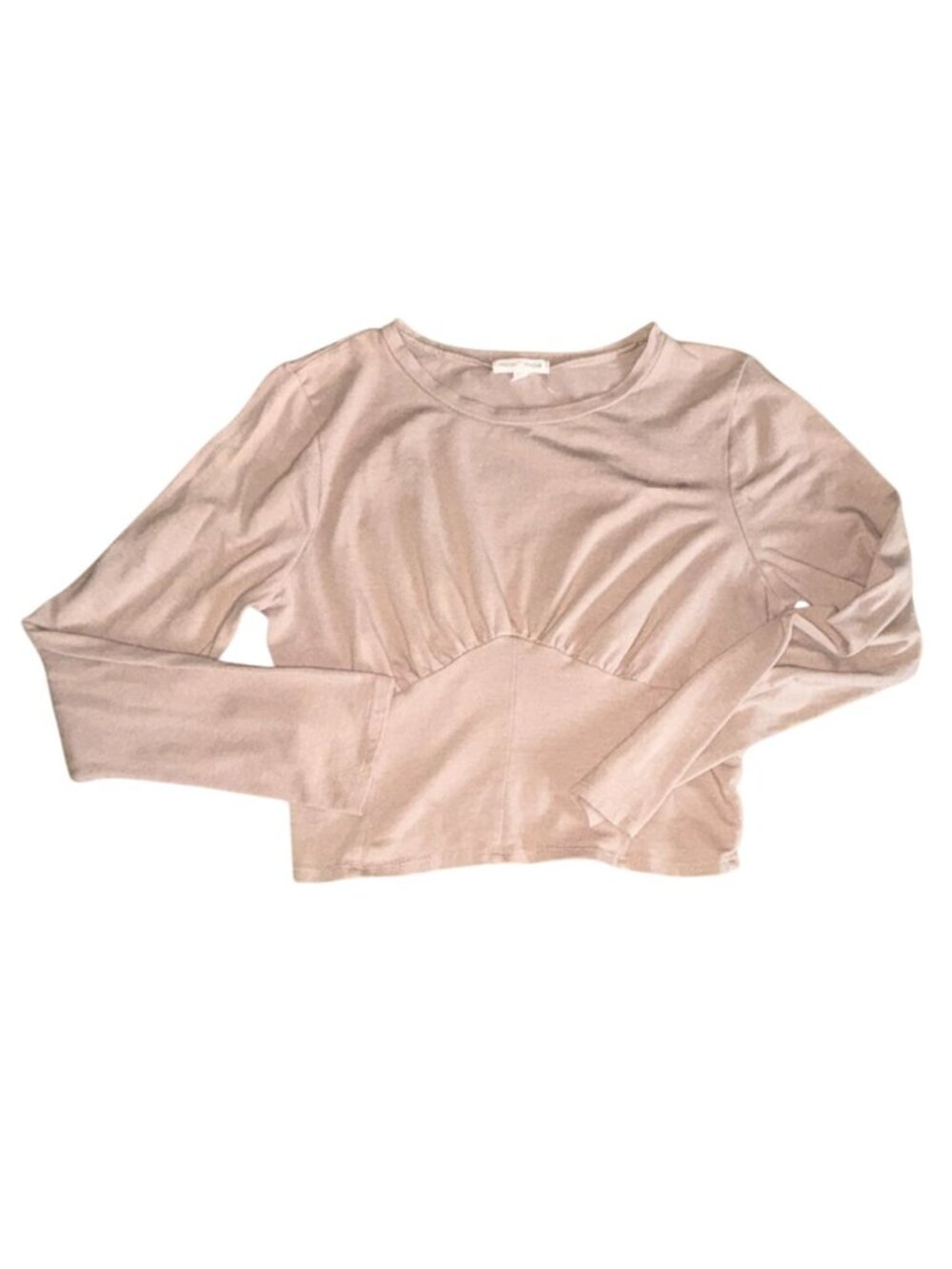 Moa Moa Cropped Fitted Long Sleeve Blouse-Tan-Size XL-GUC